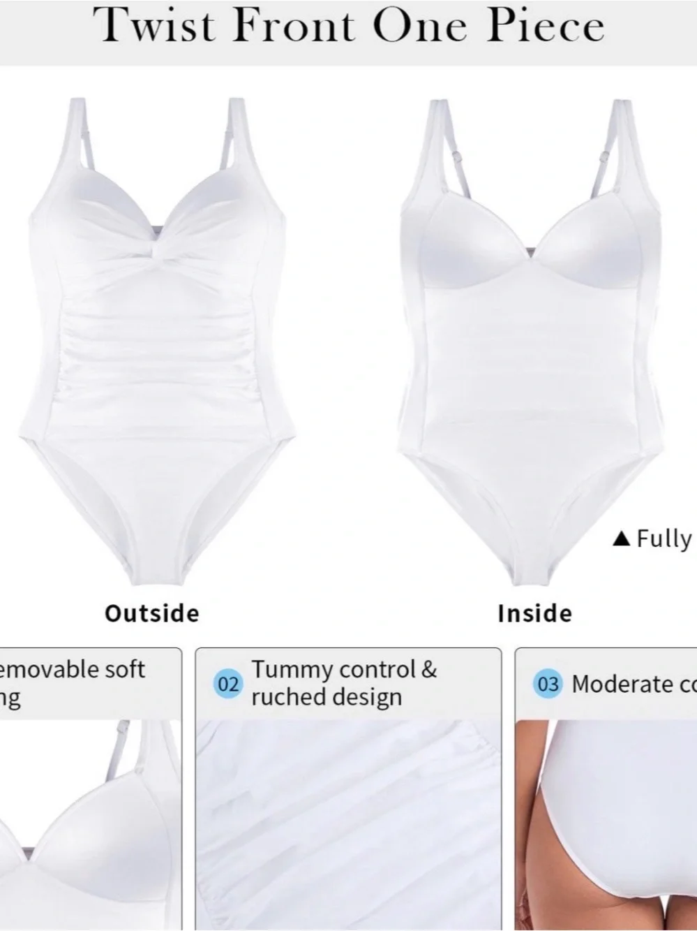 Women’s One Piece Tummy Control Swimsuit White Size Large NWT